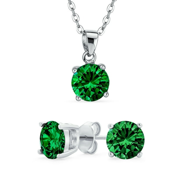 3.00 Ct Green Simulated Emerald 925 Silver Pendant Earrings Set With Chain 